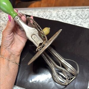 Vintage Handheld Egg Beater with Green Handle
